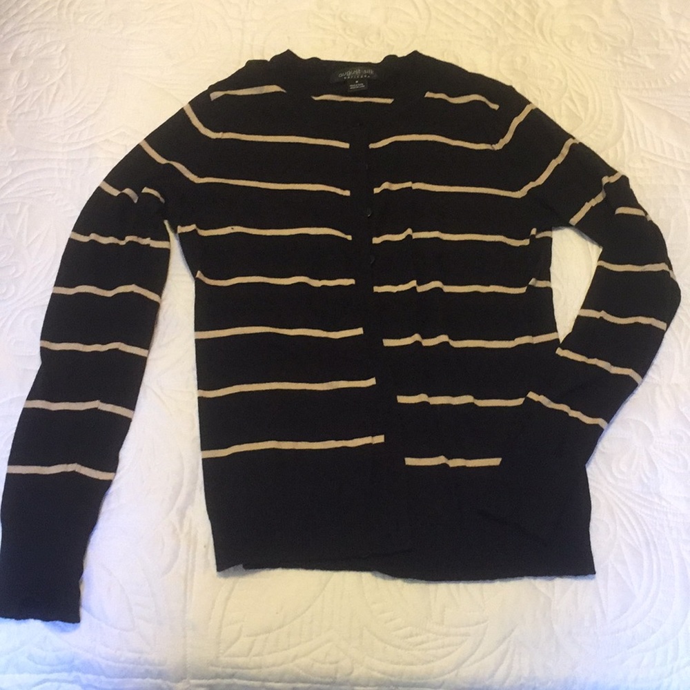 August Silk Black and Tan striped cardigan size  M